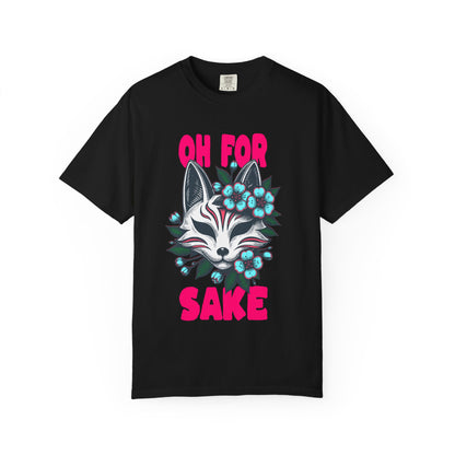 FPD - Oh For Sake Japanese Kitsune Fox Floral Streetwear Unisex Heavyweight Cotton T-Shirt, Sarcastic Anime Mask Graphic Tee