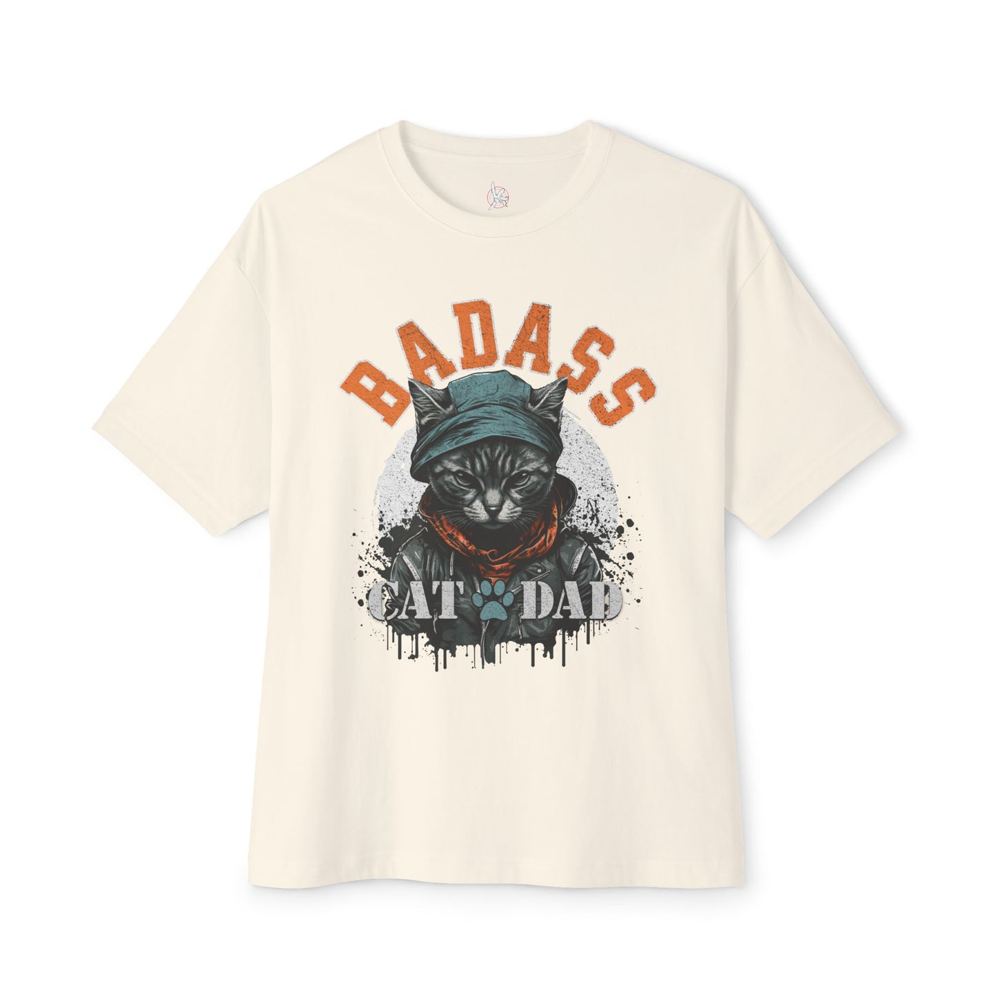 Badass Cat Dad Oversized T-Shirt – Relaxed Fit Funny Cat Lover Tee - FPD