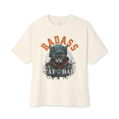 Badass Cat Dad Oversized T-Shirt – Relaxed Fit Funny Cat Lover Tee - FPD