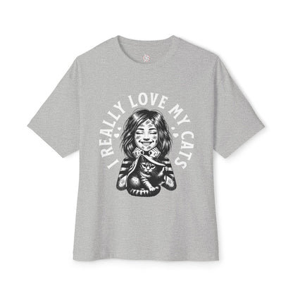 Oversized I Really Love My Cats T-Shirt | Cute Cat Lover Statement Tee - FPD