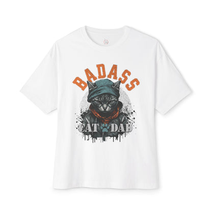 Badass Cat Dad Oversized T-Shirt – Relaxed Fit Funny Cat Lover Tee - FPD