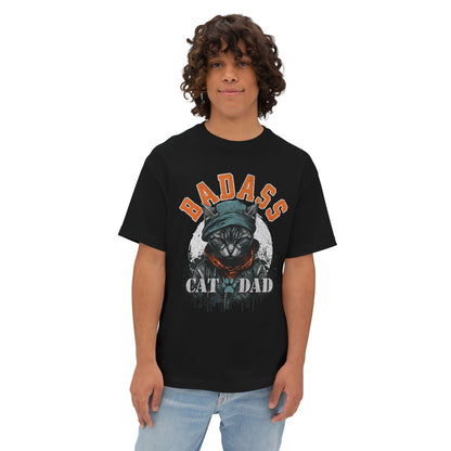 Badass Cat Dad Oversized T-Shirt – Relaxed Fit Funny Cat Lover Tee - FPD