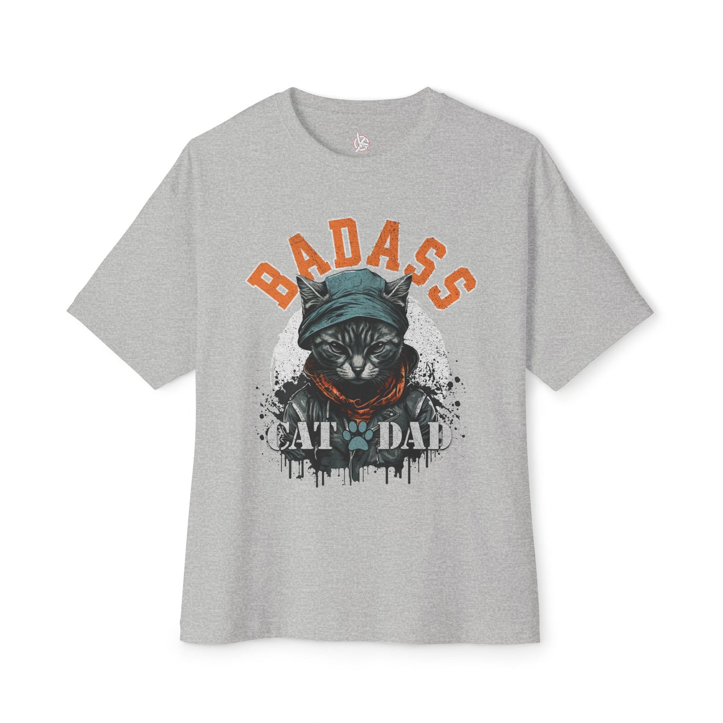 Badass Cat Dad Oversized T-Shirt – Relaxed Fit Funny Cat Lover Tee - FPD