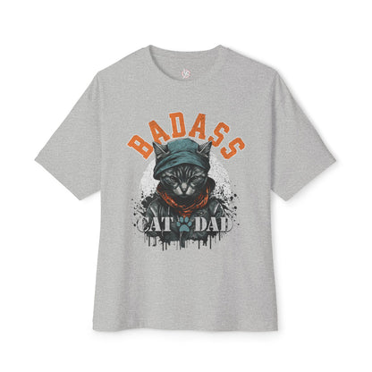 Badass Cat Dad Oversized T-Shirt – Relaxed Fit Funny Cat Lover Tee - FPD