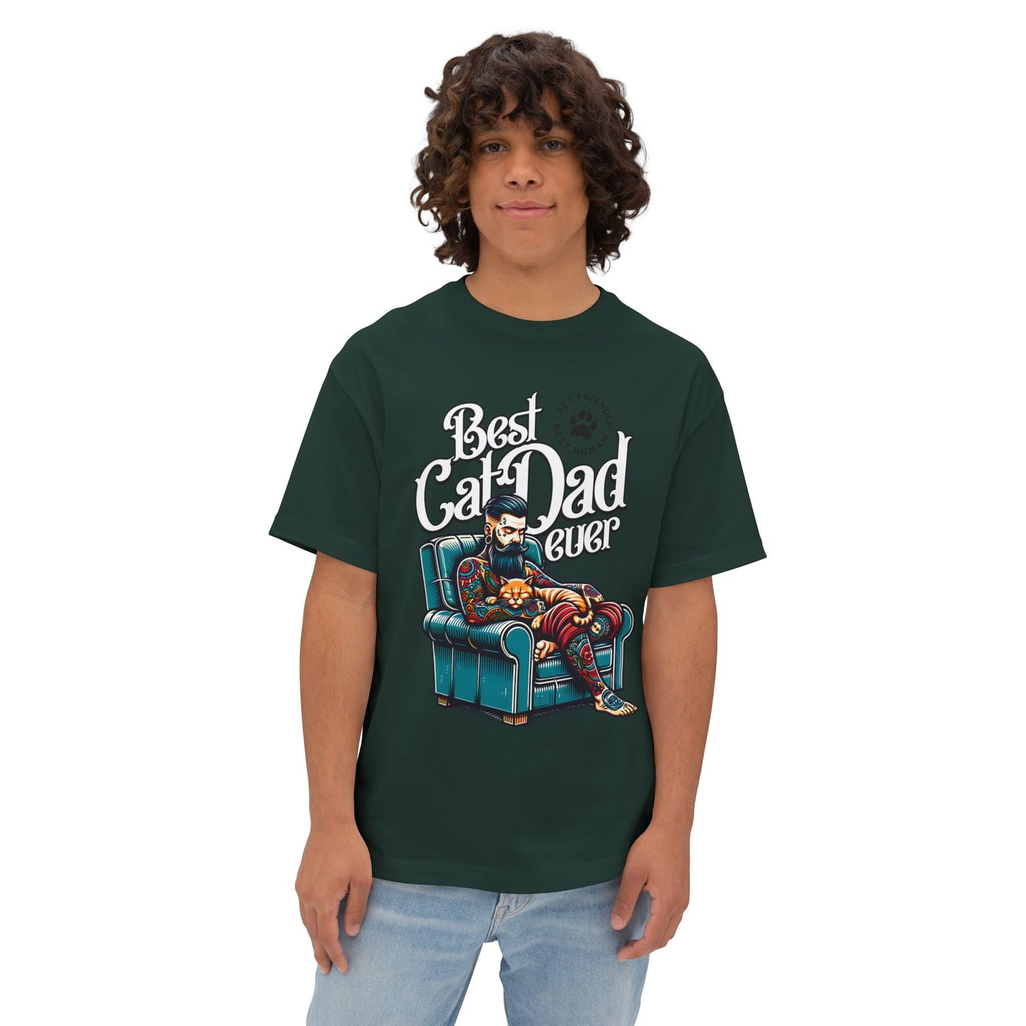 Best Cat Dad Ever Oversized T-Shirt – Relaxed Fit Cat Lover Tee - FPD