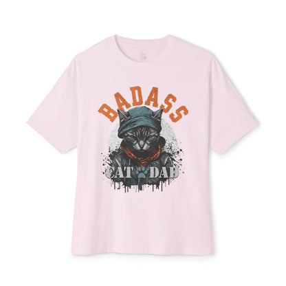 Badass Cat Dad Oversized T-Shirt – Relaxed Fit Funny Cat Lover Tee - FPD