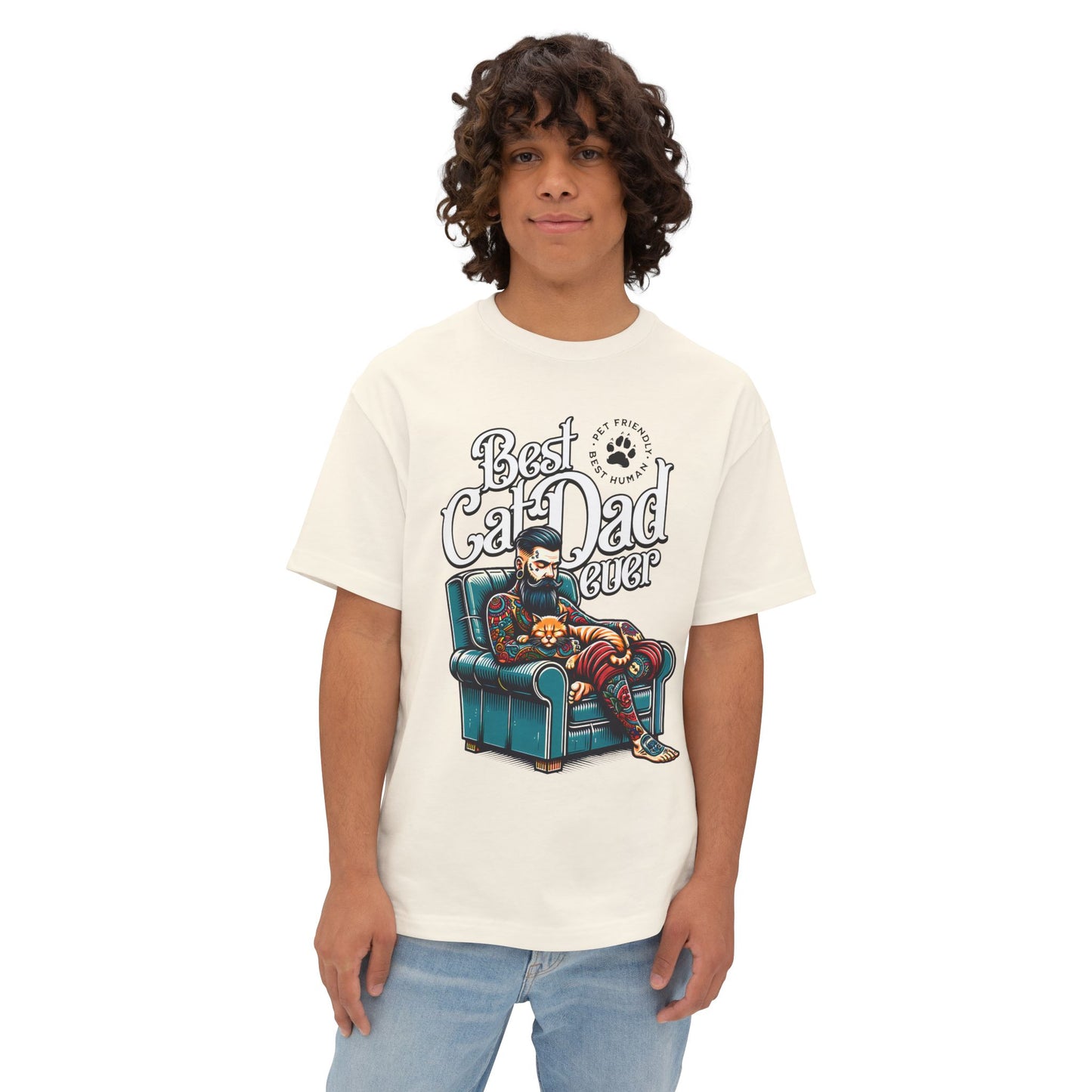 Best Cat Dad Ever Oversized T-Shirt – Relaxed Fit Cat Lover Tee - FPD