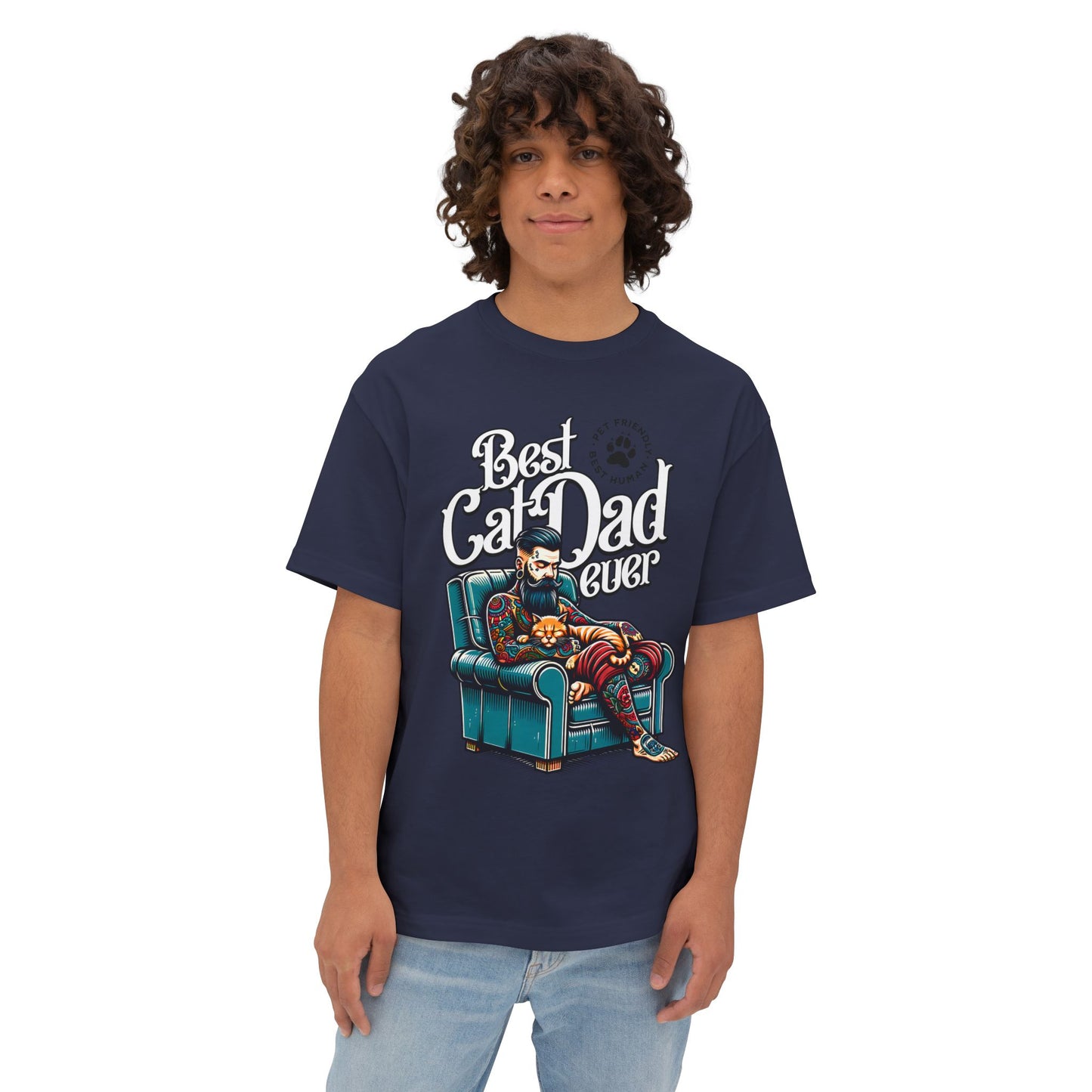 Best Cat Dad Ever Oversized T-Shirt – Relaxed Fit Cat Lover Tee - FPD