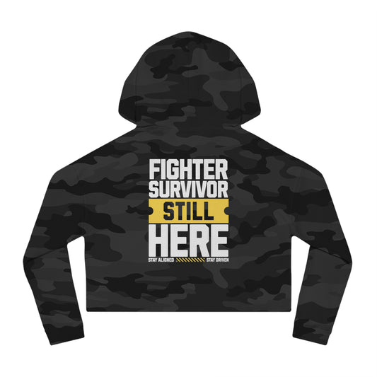 Fighter Survivor Still Here Cropped Hoodie – Women’s Mental Health Awareness Sweatshirt