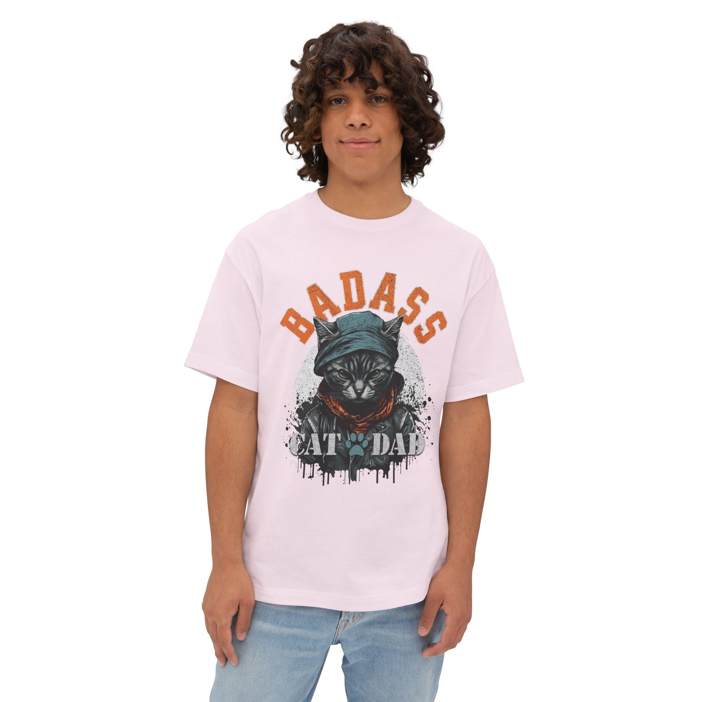 Badass Cat Dad Oversized T-Shirt – Relaxed Fit Funny Cat Lover Tee - FPD