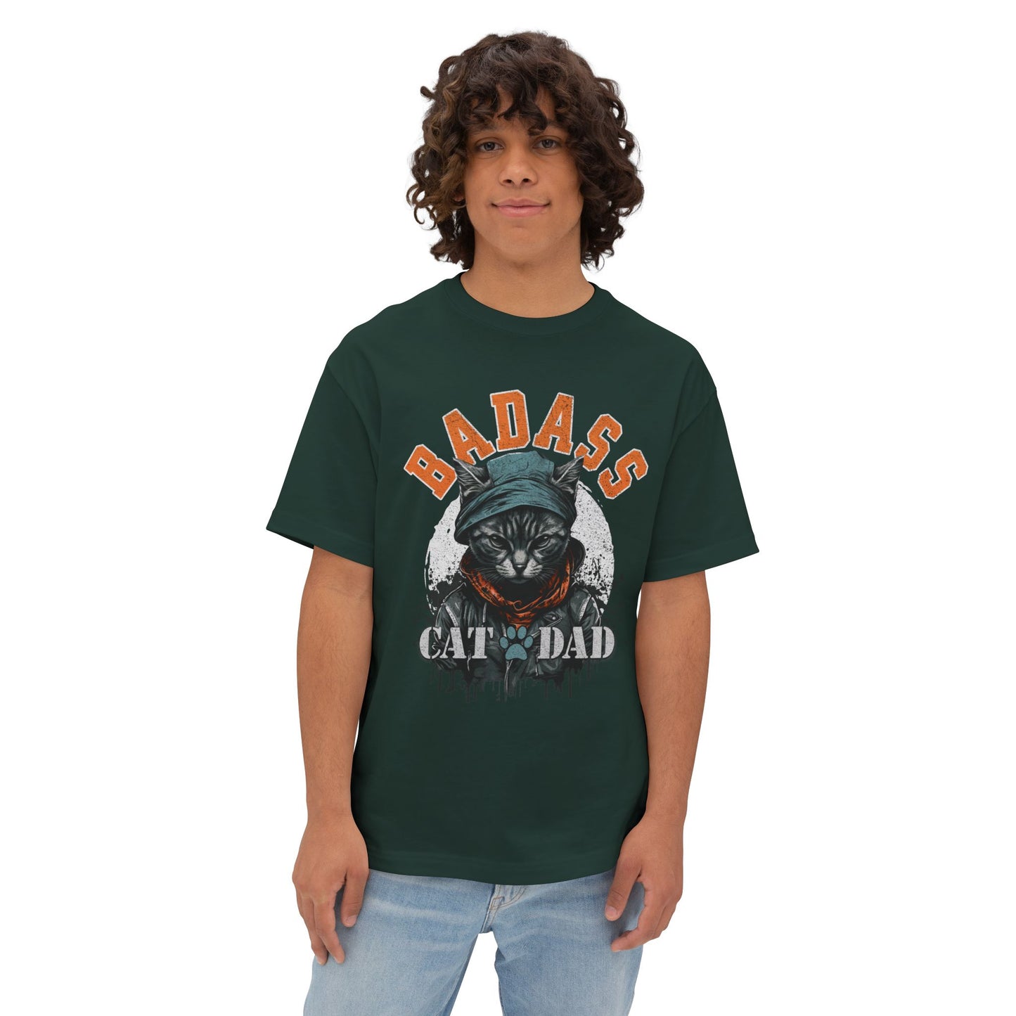 Badass Cat Dad Oversized T-Shirt – Relaxed Fit Funny Cat Lover Tee - FPD