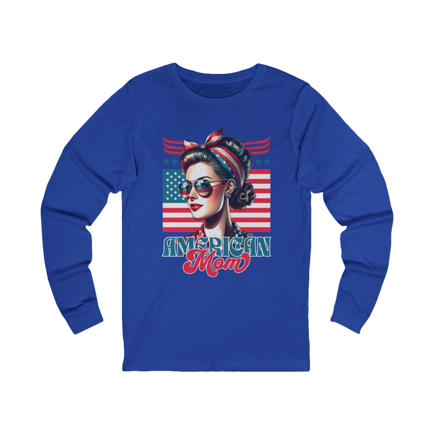 American Mom Long Sleeve T-Shirt – Patriotic Gift for Proud Mothers