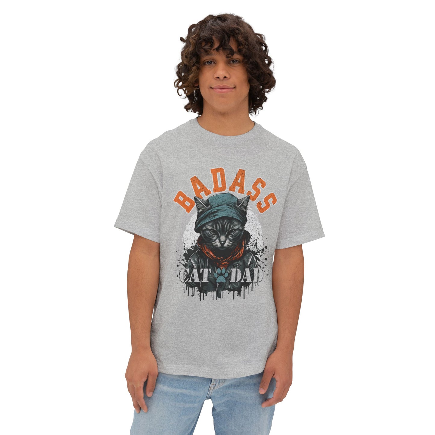 Badass Cat Dad Oversized T-Shirt – Relaxed Fit Funny Cat Lover Tee - FPD