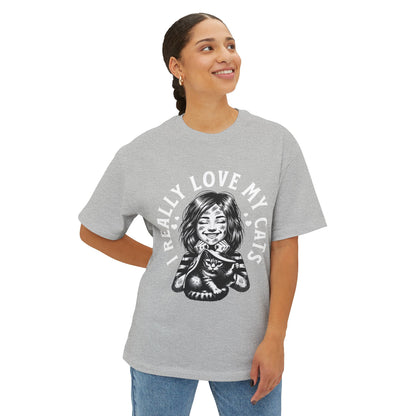 Oversized I Really Love My Cats T-Shirt | Cute Cat Lover Statement Tee - FPD