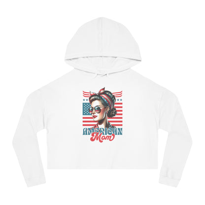 American Mom Cropped Hoodie – Patriotic Sweatshirt for Moms