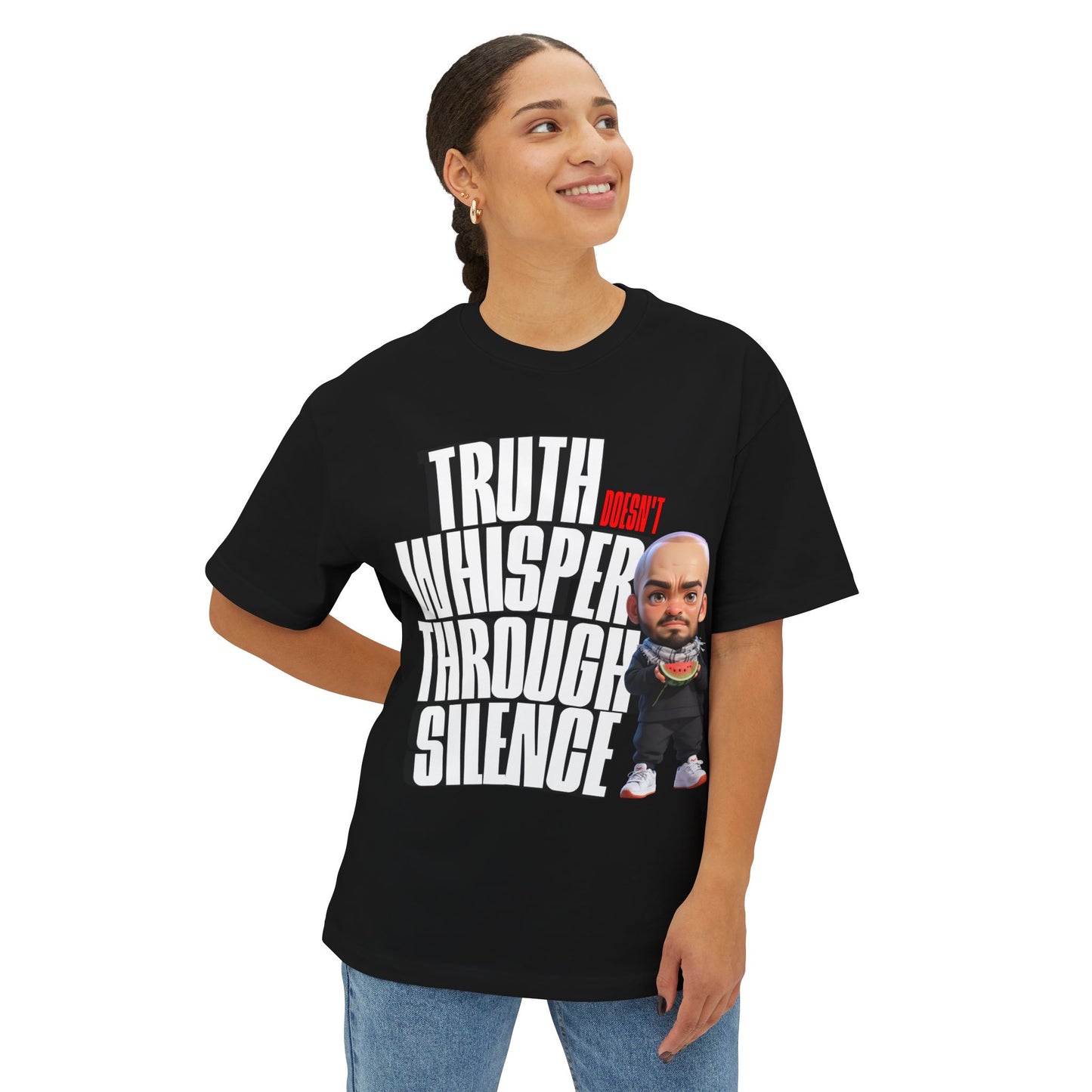 Truth Doesn’t Whisper Through Silence Oversized Tee – Pro-Palestine Graphic Shirt - FPD