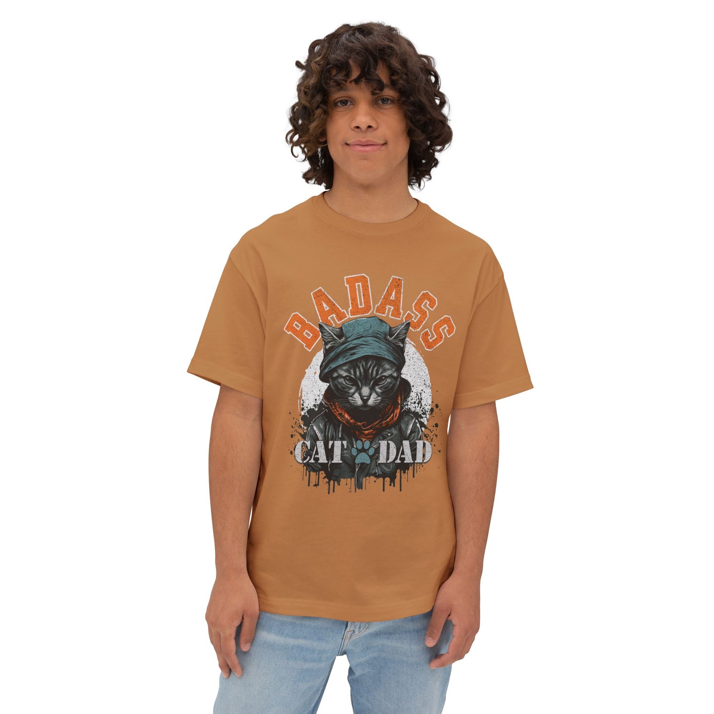Badass Cat Dad Oversized T-Shirt – Relaxed Fit Funny Cat Lover Tee - FPD