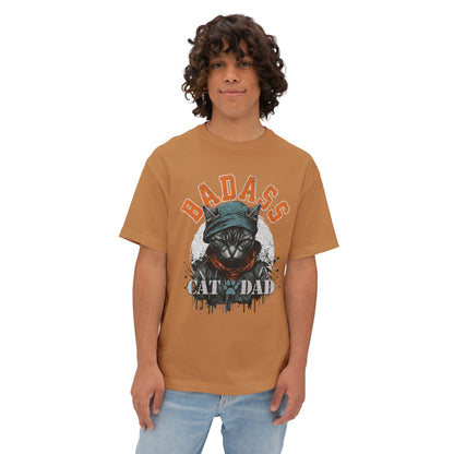 Badass Cat Dad Oversized T-Shirt – Relaxed Fit Funny Cat Lover Tee - FPD