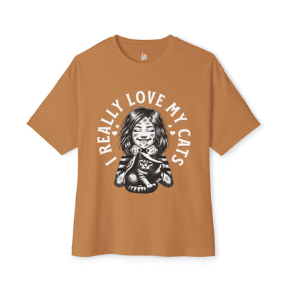 Oversized I Really Love My Cats T-Shirt | Cute Cat Lover Statement Tee - FPD