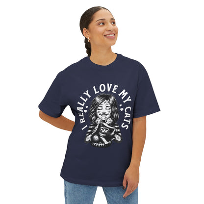 Oversized I Really Love My Cats T-Shirt | Cute Cat Lover Statement Tee - FPD