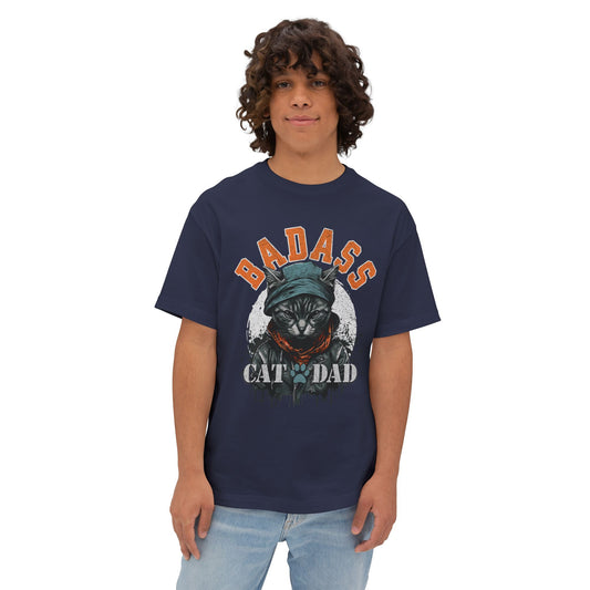 Badass Cat Dad Oversized T-Shirt – Relaxed Fit Funny Cat Lover Tee - FPD
