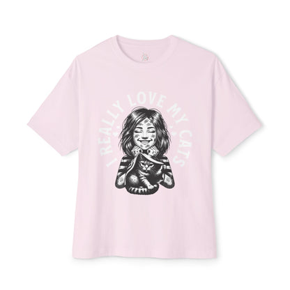 Oversized I Really Love My Cats T-Shirt | Cute Cat Lover Statement Tee - FPD