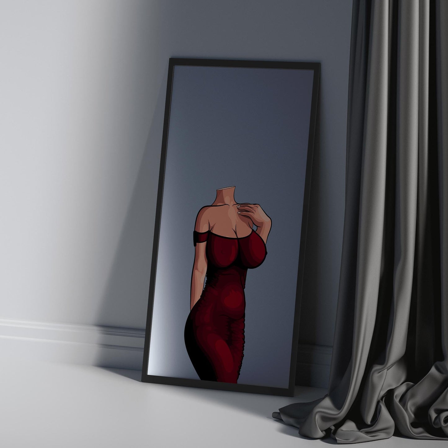 Digital art red gown in mirror, sophisticated design, Baked Art - Dress 7.