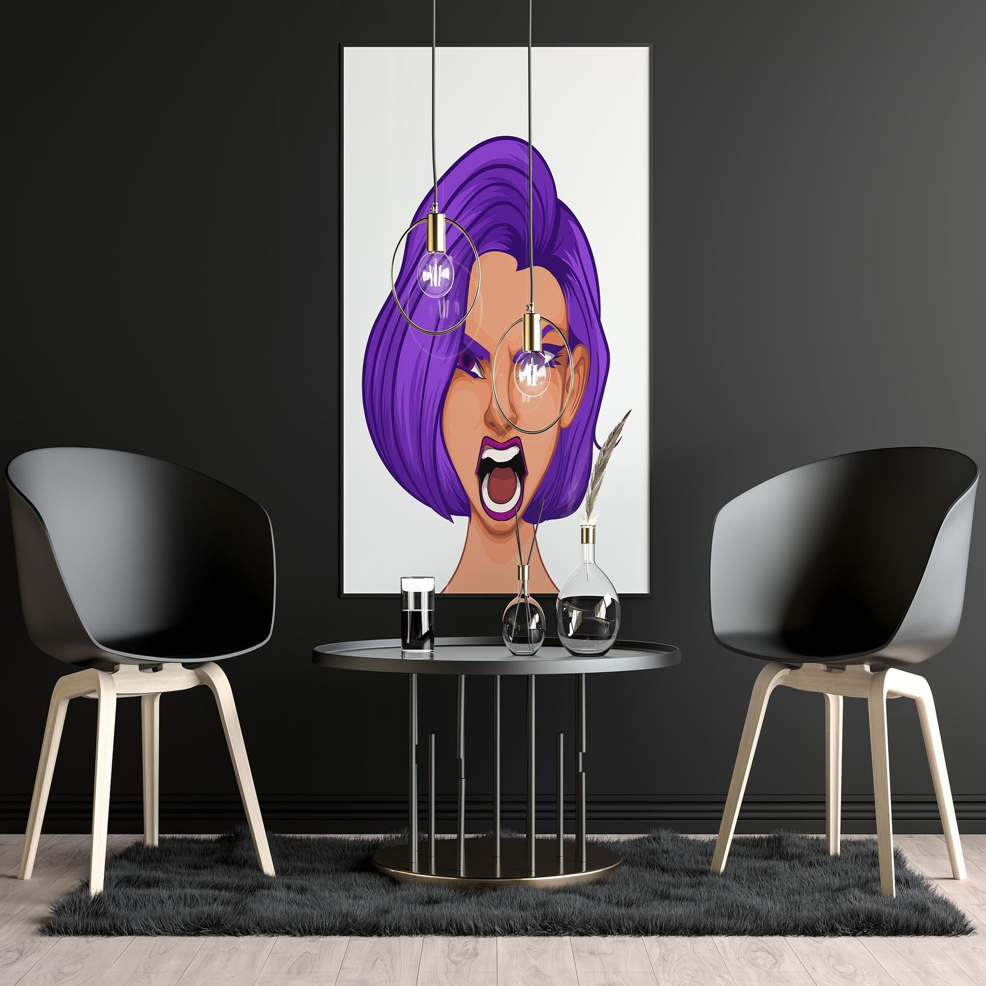 Digital art of bold character with purple hair, fierce expression; Baked Art - Character & Human Faces Model 2.