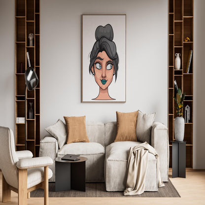 Baked Art - Character & Human Faces Model 5 wall art in modern living room setting.