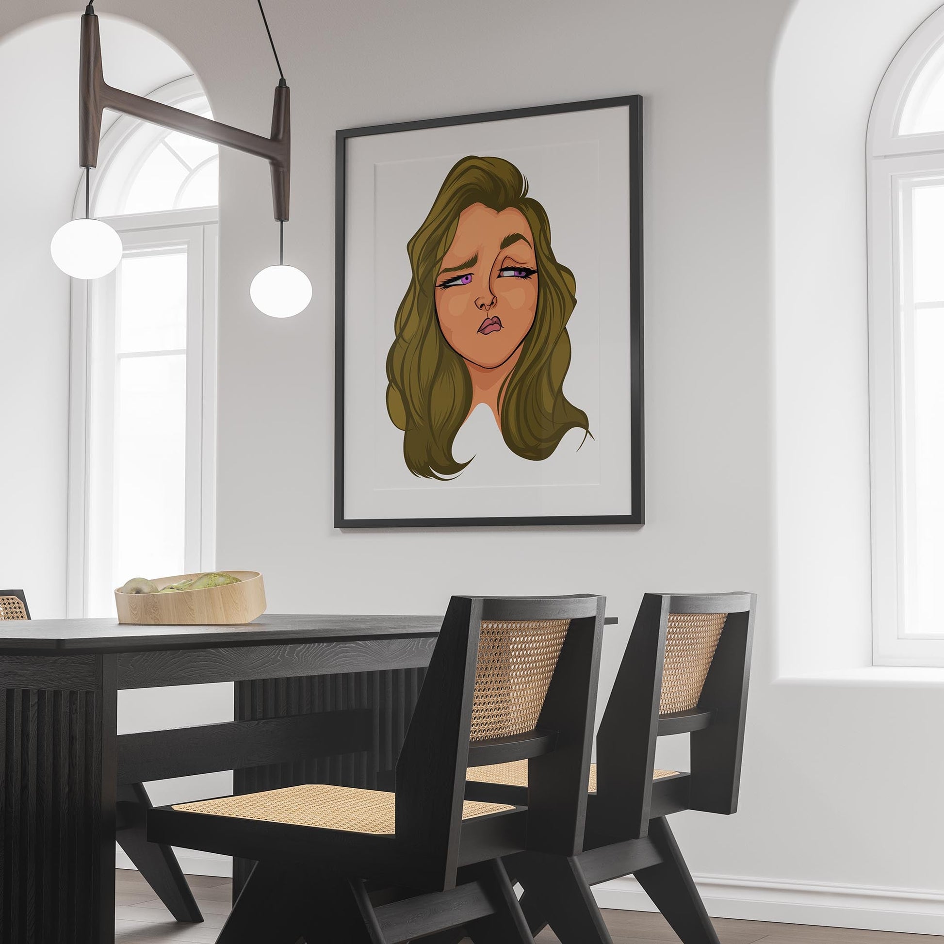 Wall art featuring the Baked Art - Character & Human Faces Model 6 in a modern dining room.