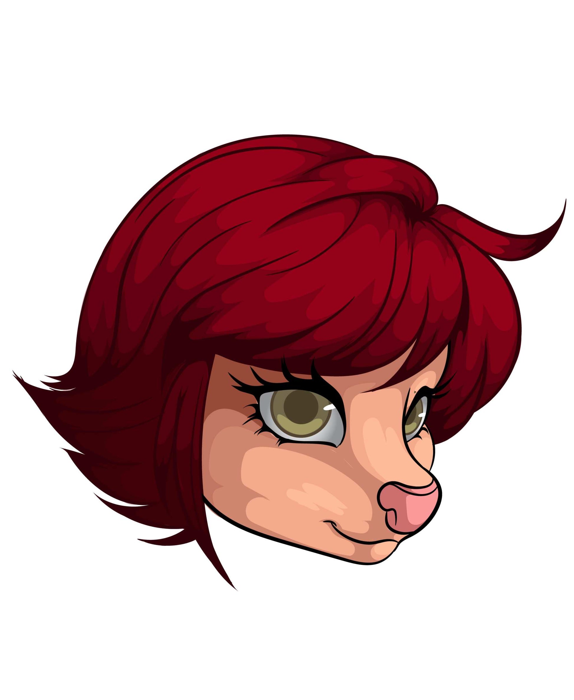 Furry character illustration with red hair, soft expression, digital art.