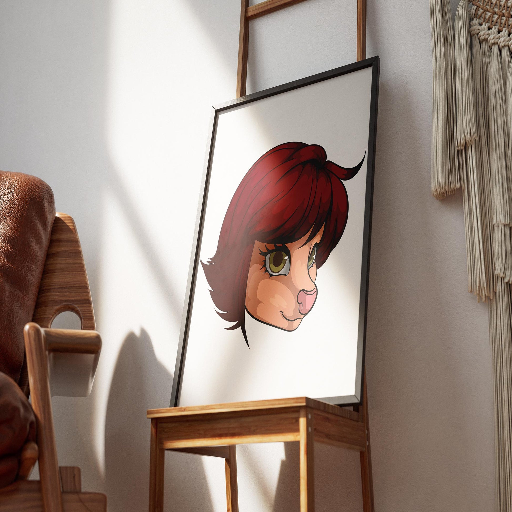 Digital furry character illustration with red hair in a stylish frame, suitable for creative digital media art.