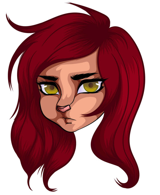 Furries Model 27 digital art portrait with red hair and yellow eyes.