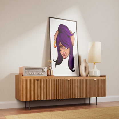 Baked Art - Furries Model 9 digital portrait featuring a purple-haired furry character on a stylish cabinet.