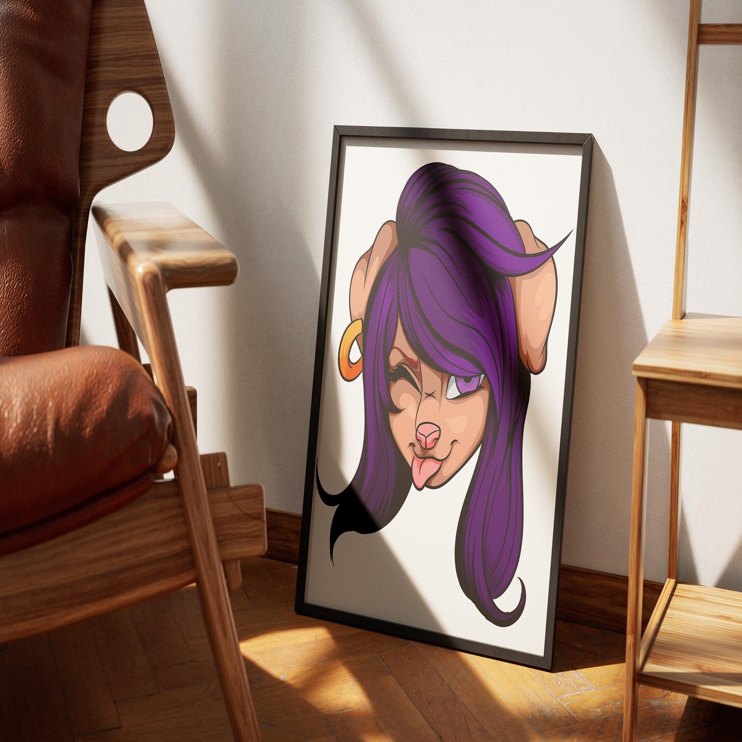 Cheeky purple-haired furry character digital art print, Baked Art - Furries Model 9.