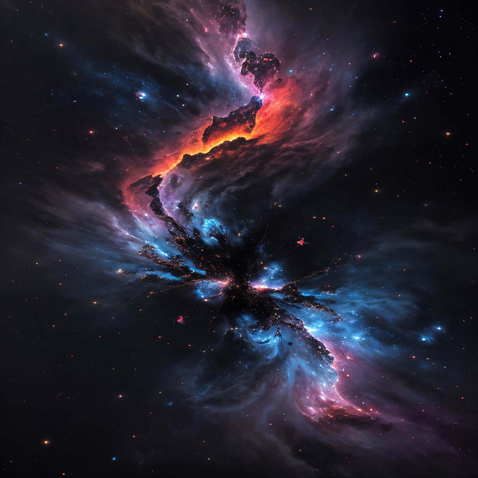 Cosmic Wallpaper - 38: Intergalactic Bloom of Amber and Sapphire –  Digitalized Arts by Sam, image size:1920x1920