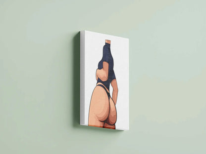 Stylized female figure in dark lingerie from a dynamic angle, emphasizing curves. Baked Art - Model 100.