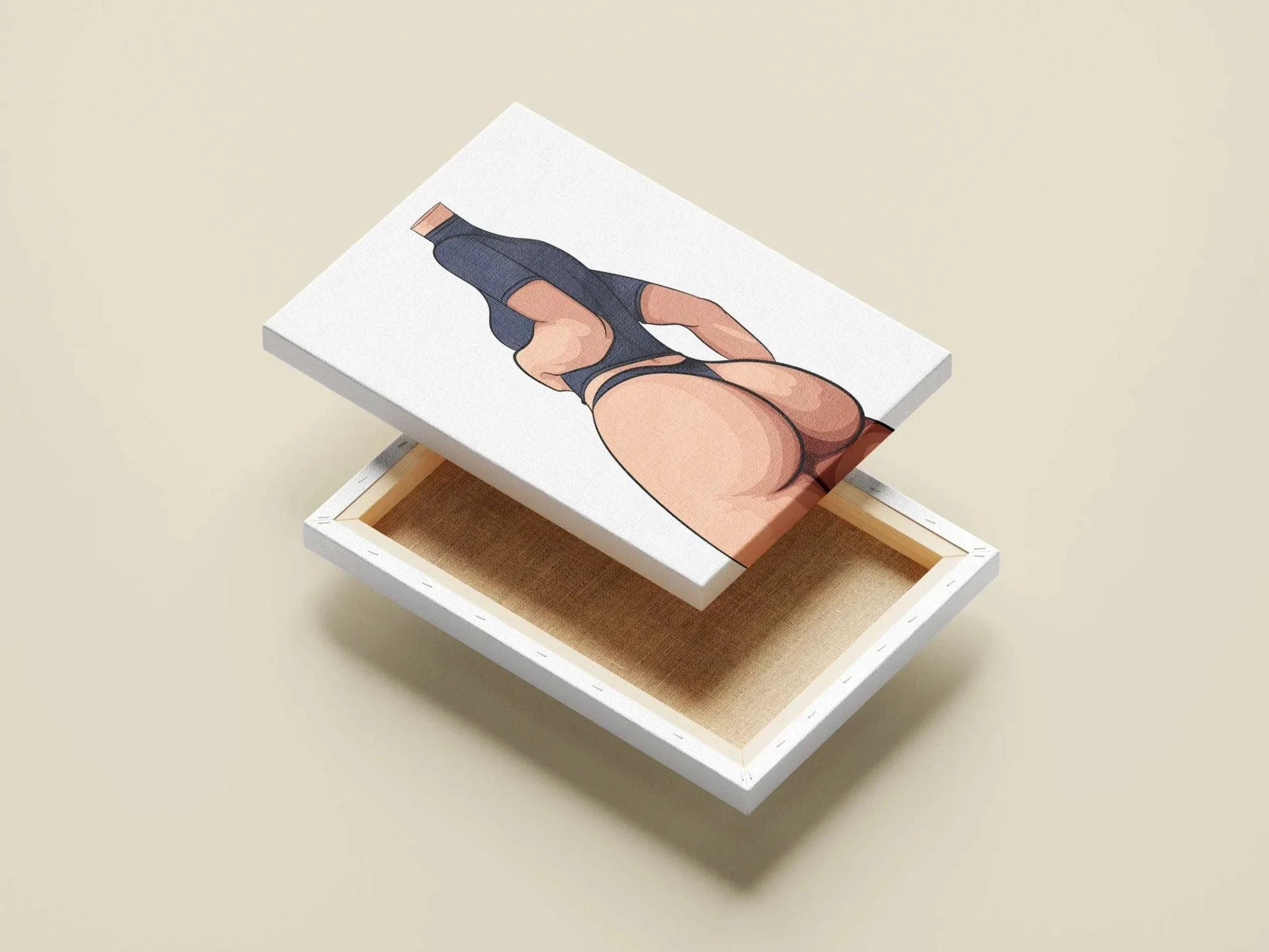 Stylized illustration of a female figure in dark, fitted attire, emphasizing the lower back and hips, part of Baked Art - Model 100 series.