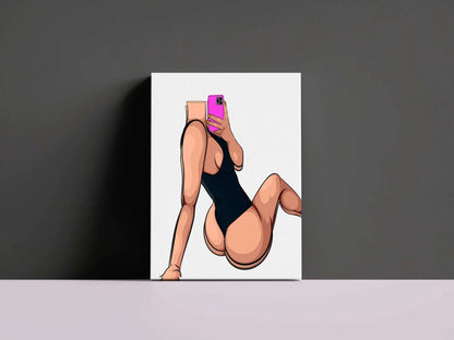 Digital illustration of figure in denim attire, Baked Art - Model 101, showcasing vibrant colors and detailed shading.