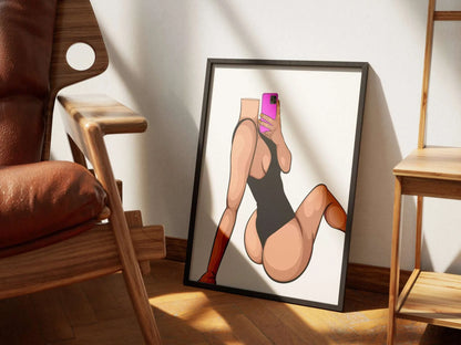 Digital illustration of a stylish figure in denim attire, showcasing Baked Art - Model 101, with detailed shading and vibrant colors.