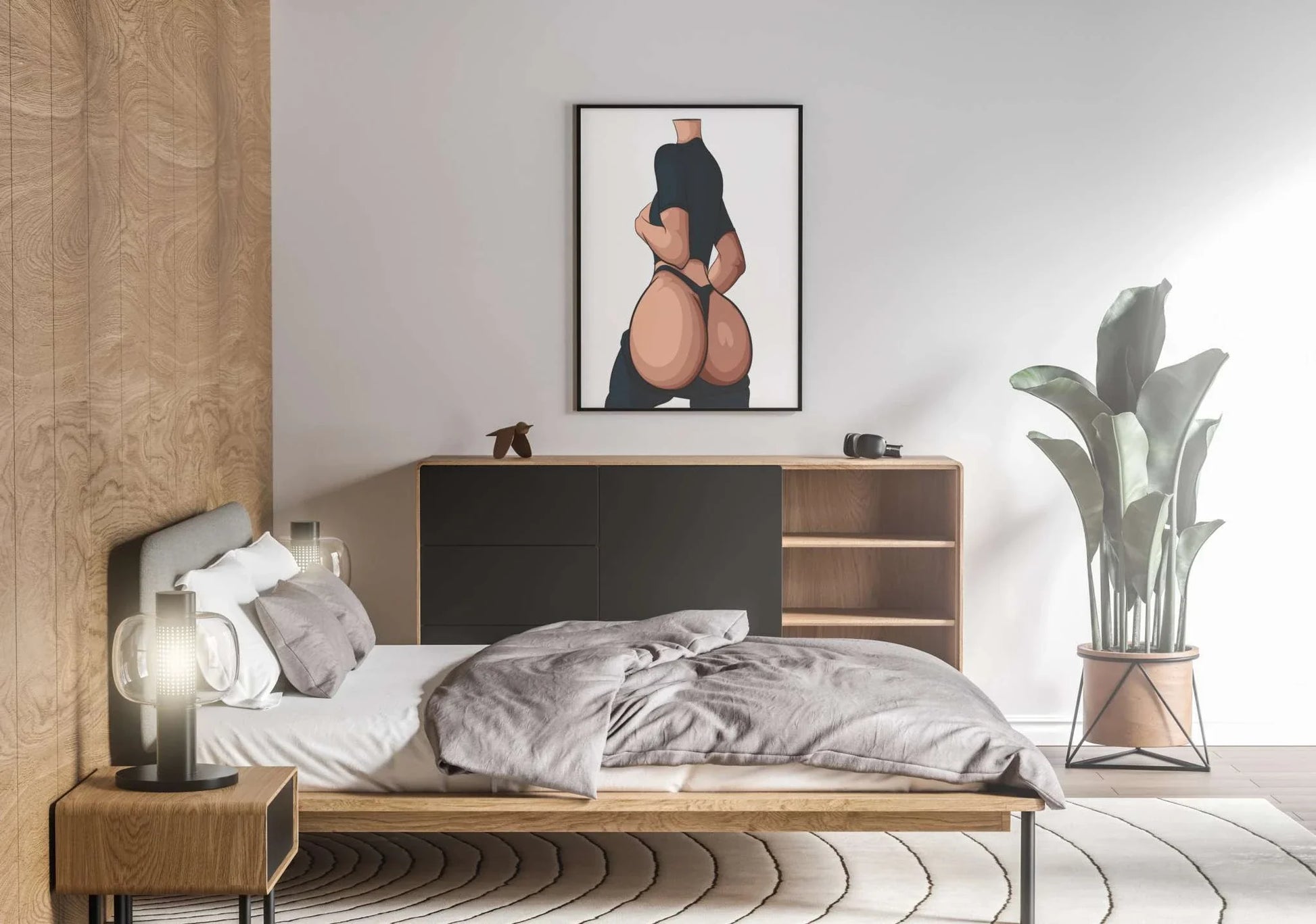 Baked Art Model 102 digital artwork in modern bedroom setting.