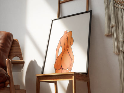 Curvy elegance digital art print featuring a headless female figure on an easel, designed for customization and creative projects.