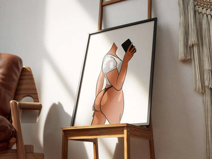 Model 32 digital art print with vibrant colors, modern figure, and sleek lines.