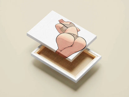 Model 34 - Baked Art digital artwork on canvas box, minimalist aesthetic, bold lines.