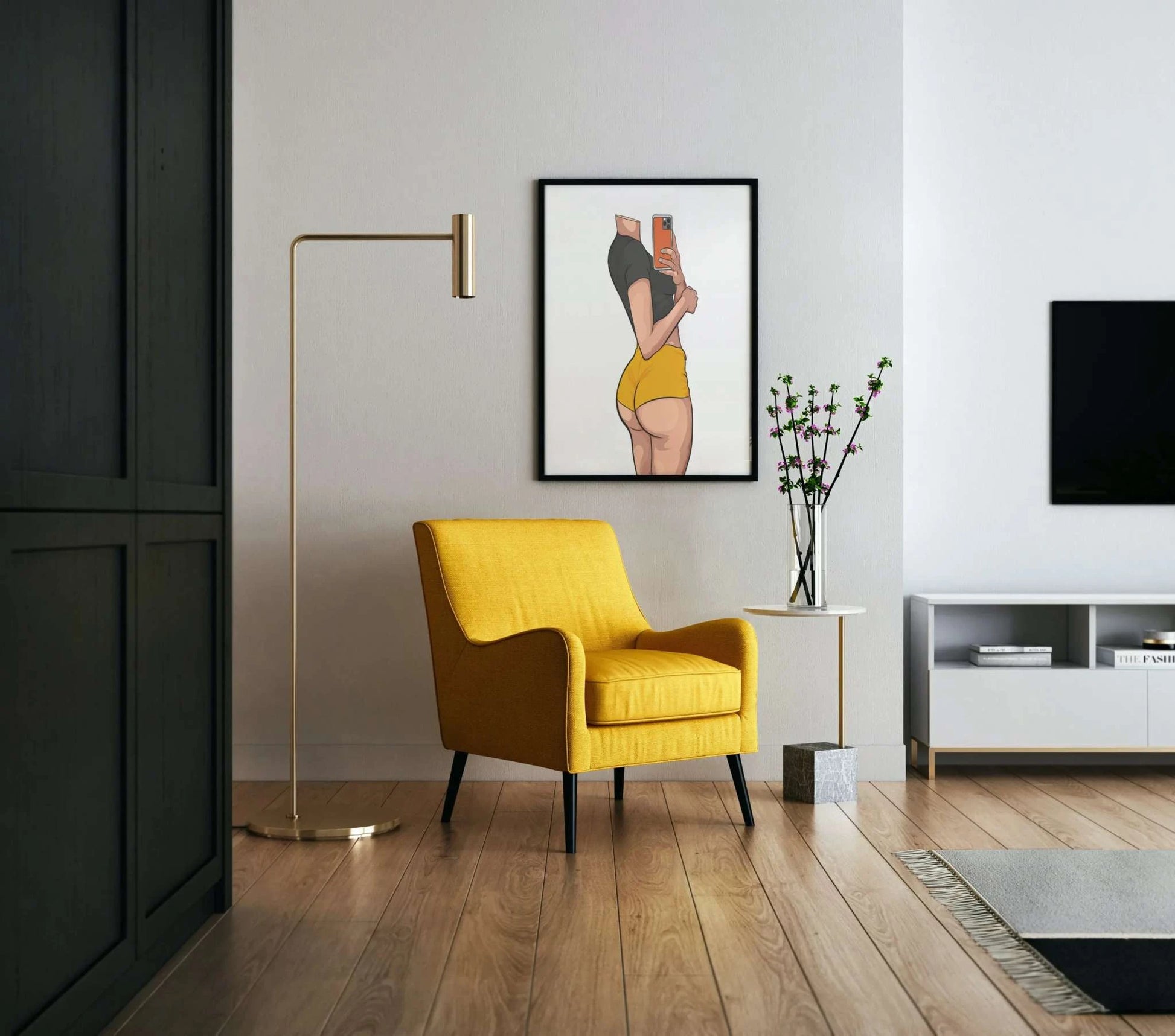 Model 42 - Baked Art digital artwork displayed in modern living room.