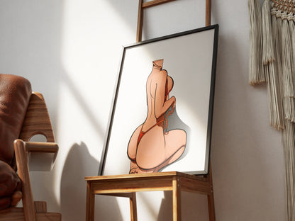 Model 46 - Baked Art digital illustration featuring bold character design in dynamic pose, minimalistic and intricate linework.