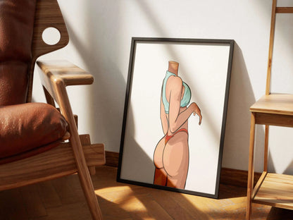 Model 48 Baked Art digital poster in frame on wooden floor, vibrant colors, stylish character design.