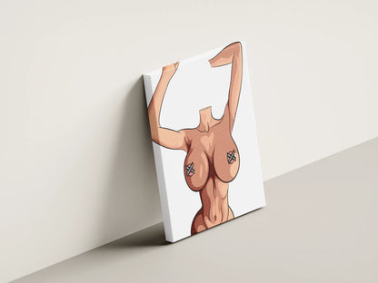 Digital art of headless female silhouette on canvas, Model 50 - Baked Art.
