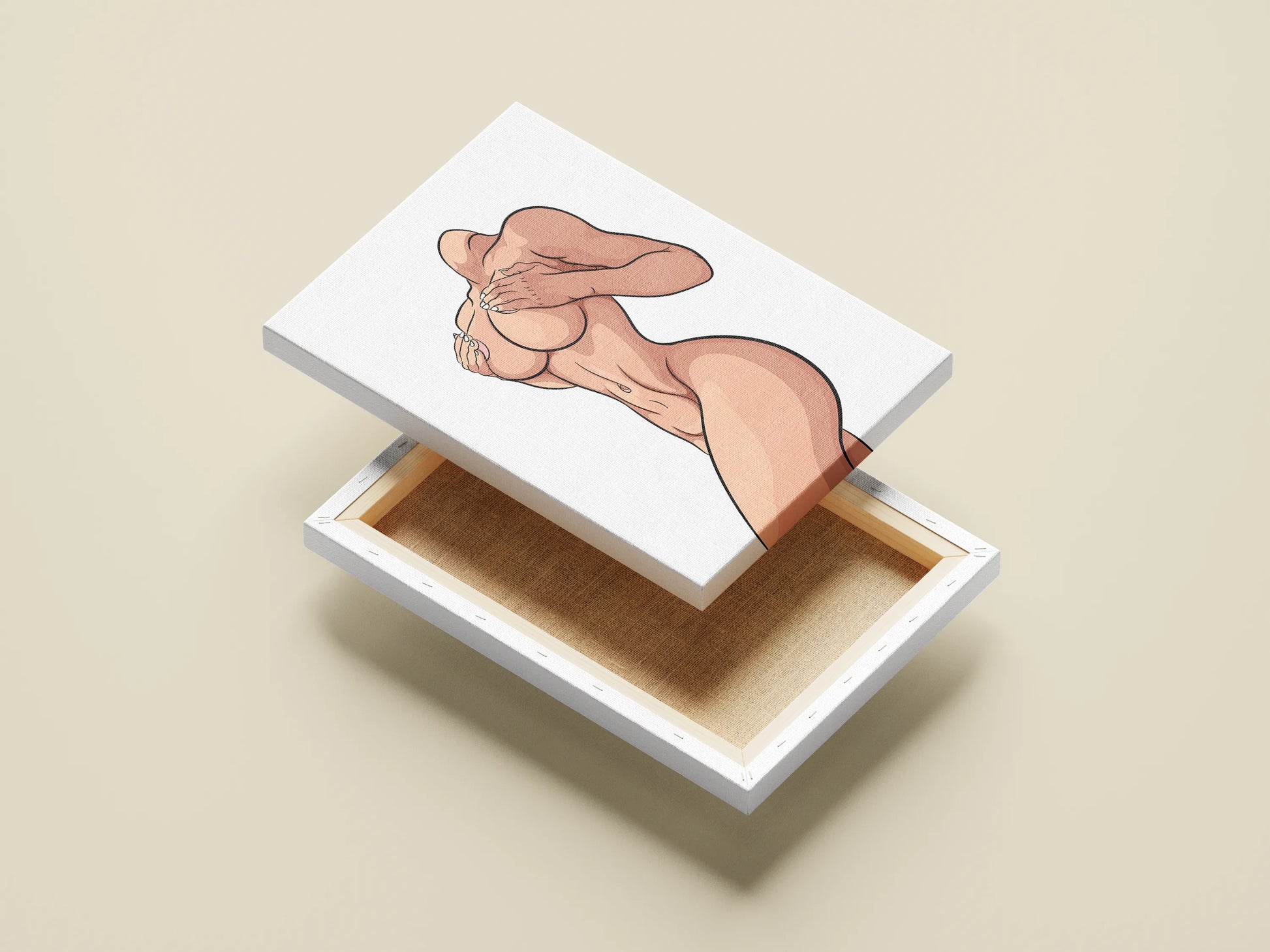 Dynamic Curve digital art figure on canvas box, headless artistic female design for Model 52 - Baked Art creative projects.
