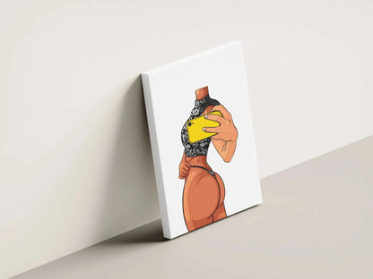 Digital art of lingerie model on canvas, showcasing intricate design and elegant pose, perfect for fashion and creative projects.